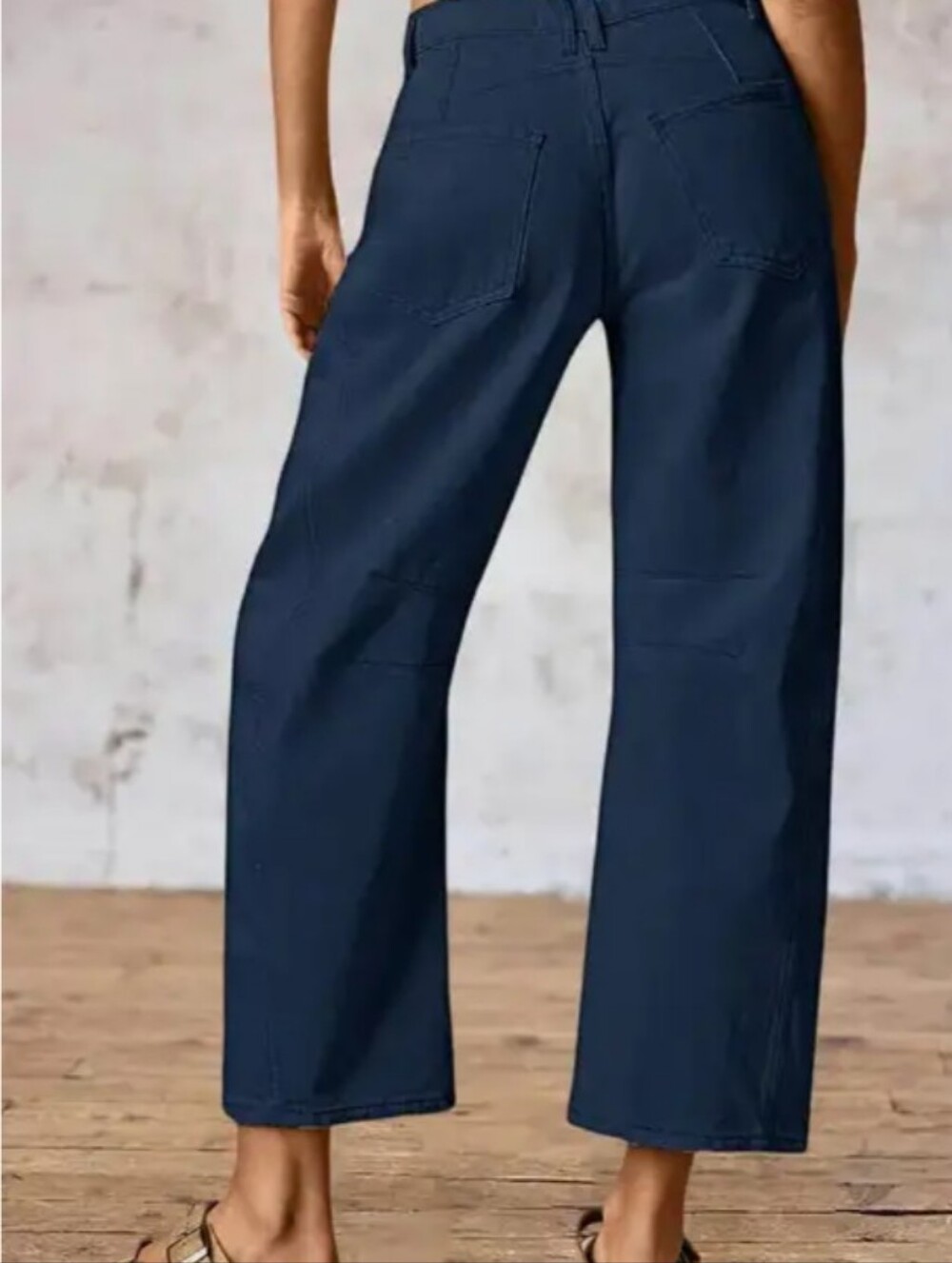 Flamingals Mid-rise Straight Leg Wide Cropped Pants In Navy NWOT Women's Medium - Picture 3 of 8